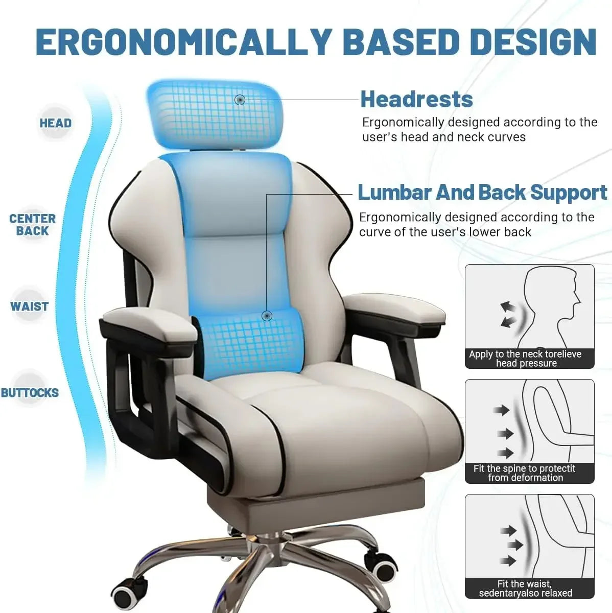 Ergonomic Adjustable Height PU Leather Chairs