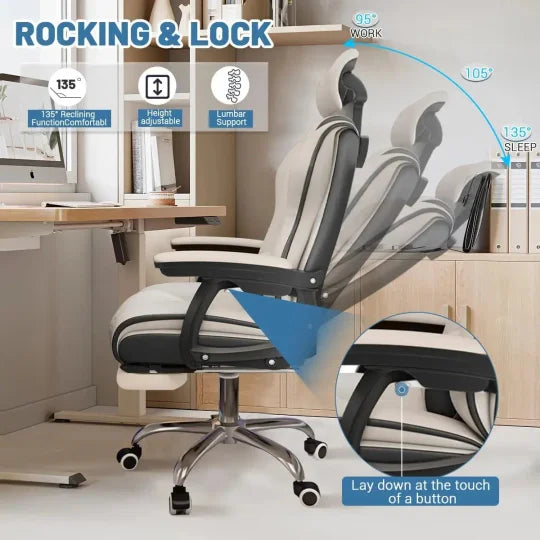 Ergonomic Adjustable Height PU Leather Chairs